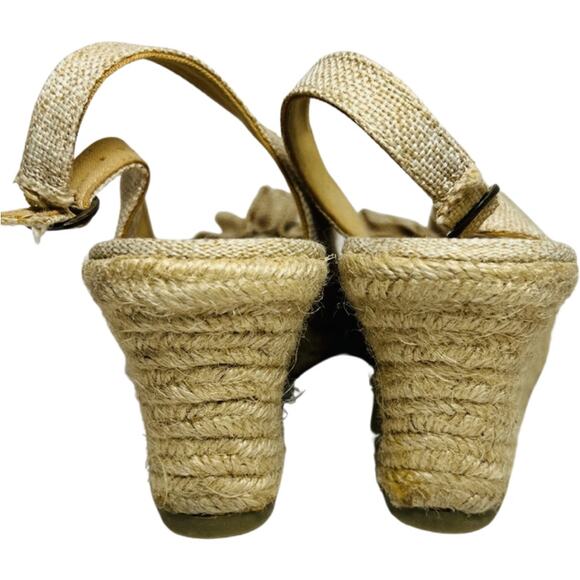 Rocket Dog Tan Canvas Burlap Bow Slingback Peep Toe Espadrilles 3" Heel Size 8 - Picture 4 of 8